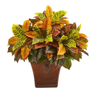 25” Garden Croton Artificial Plant in Brown Planter (Real Touch)