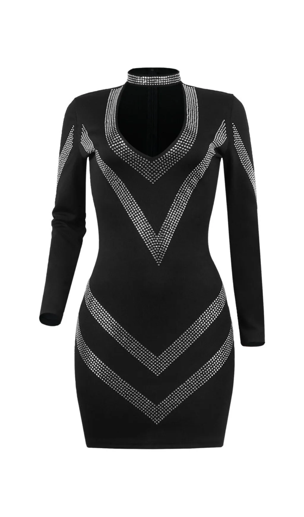 BANDAGE DIAMOND MINI DRESS IN BLACK