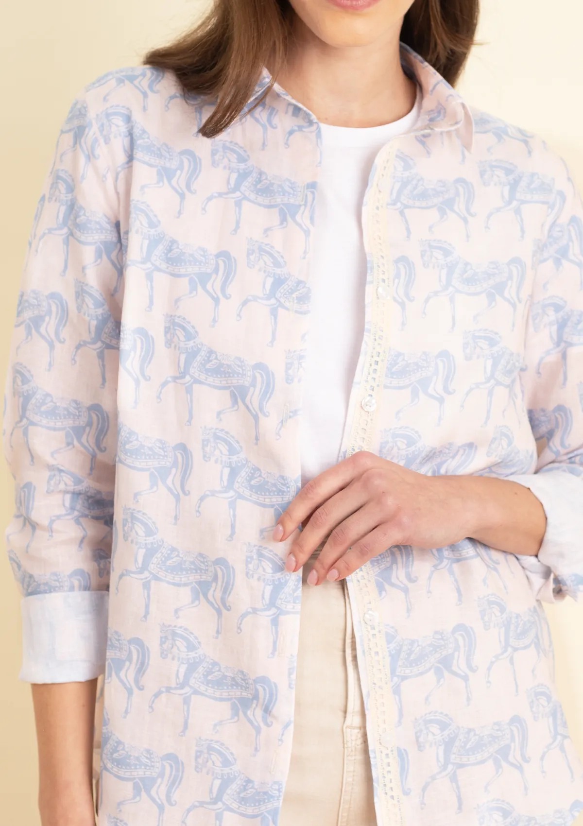 Basic Linen Shirt | Blossomare print | Light Blue