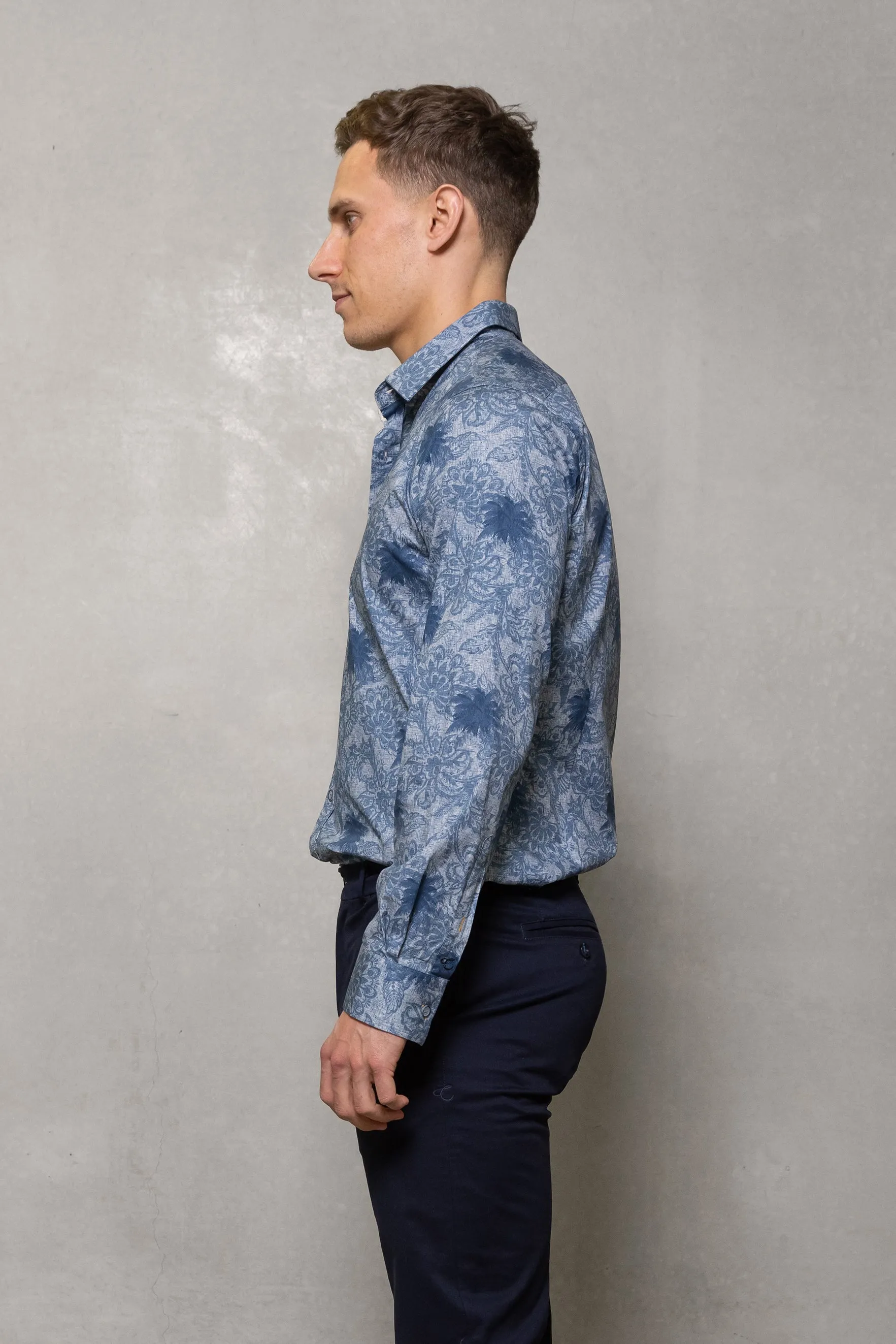 Blake Floral Print Shirt: Indigo