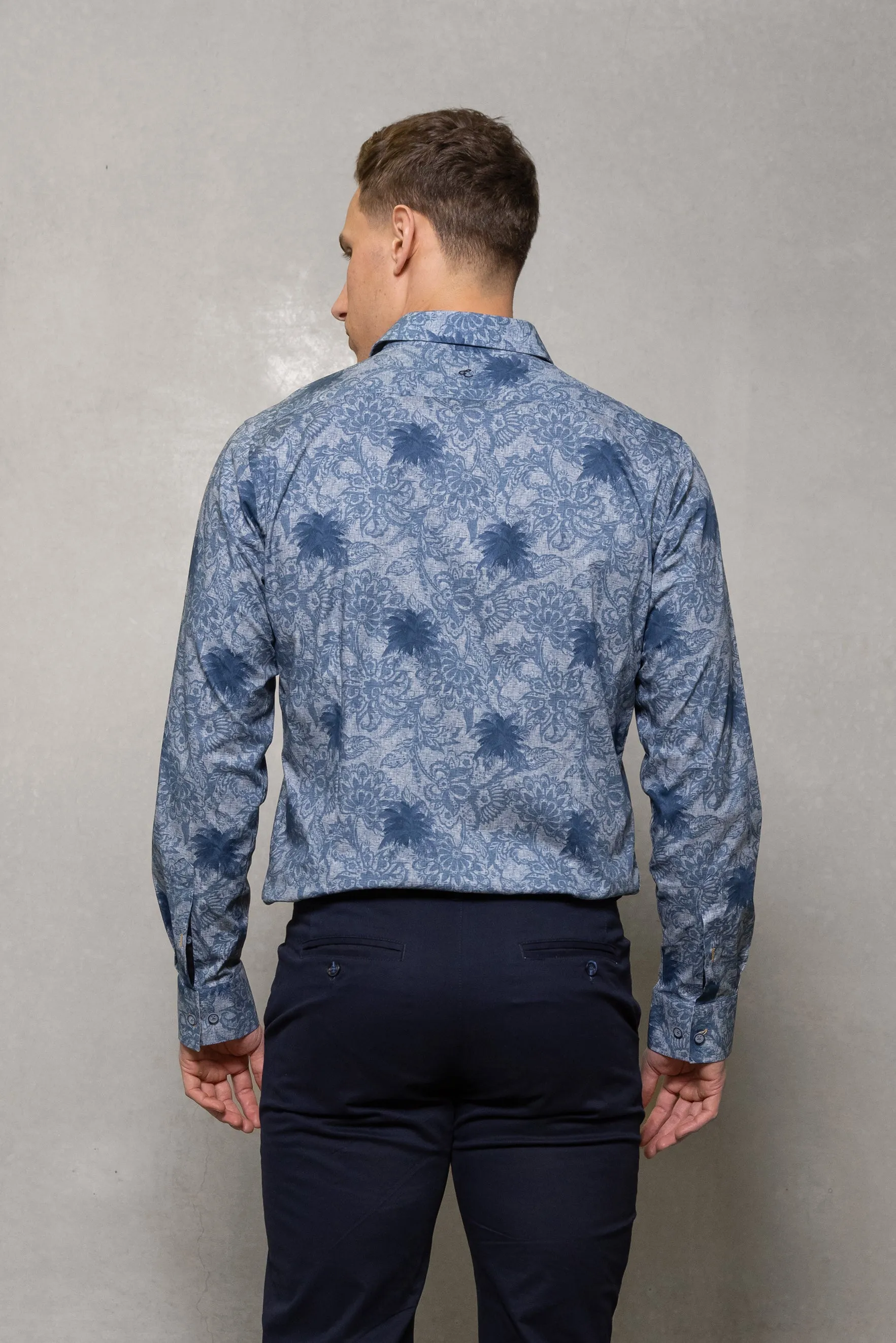 Blake Floral Print Shirt: Indigo