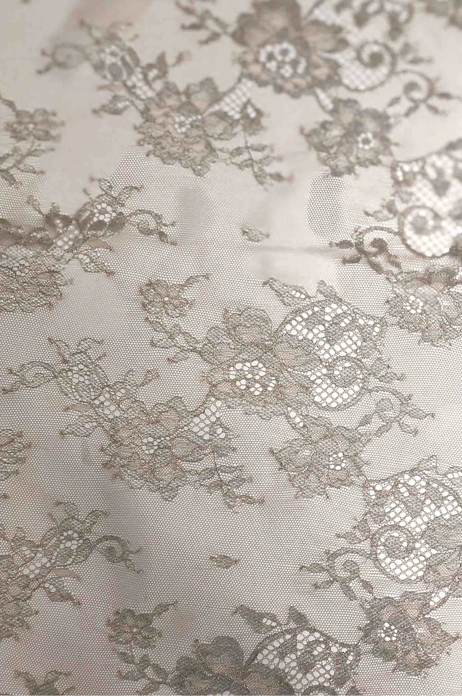 Blush Pink/Metallic Silver French Plain Lace FLP-001/13 Fabric