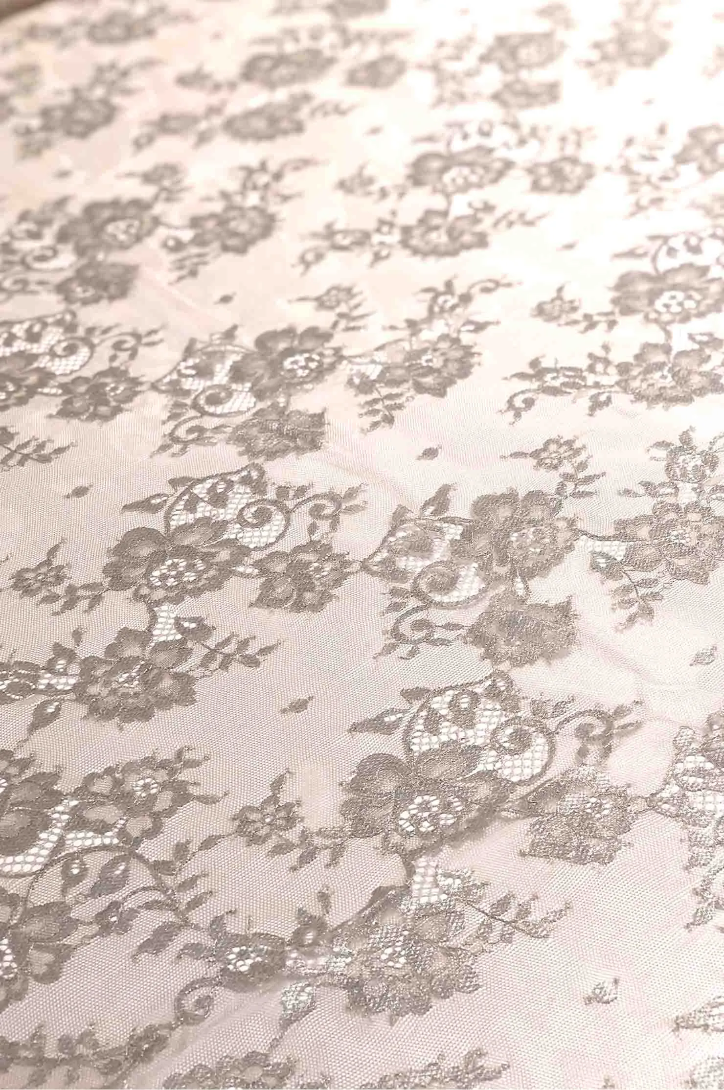 Blush Pink/Metallic Silver French Plain Lace FLP-001/13 Fabric