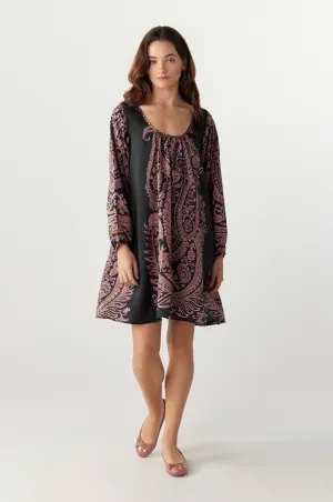 BY Anu Scoop neck Paisley Silk dress Charcoal with pink