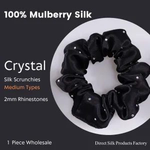 Crystal Silk Scrunchies Medium Black