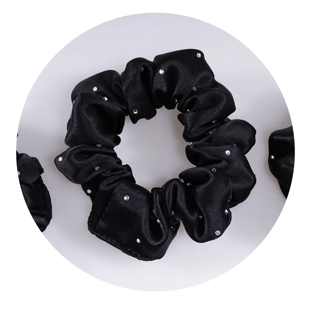 Crystal Silk Scrunchies Medium Black