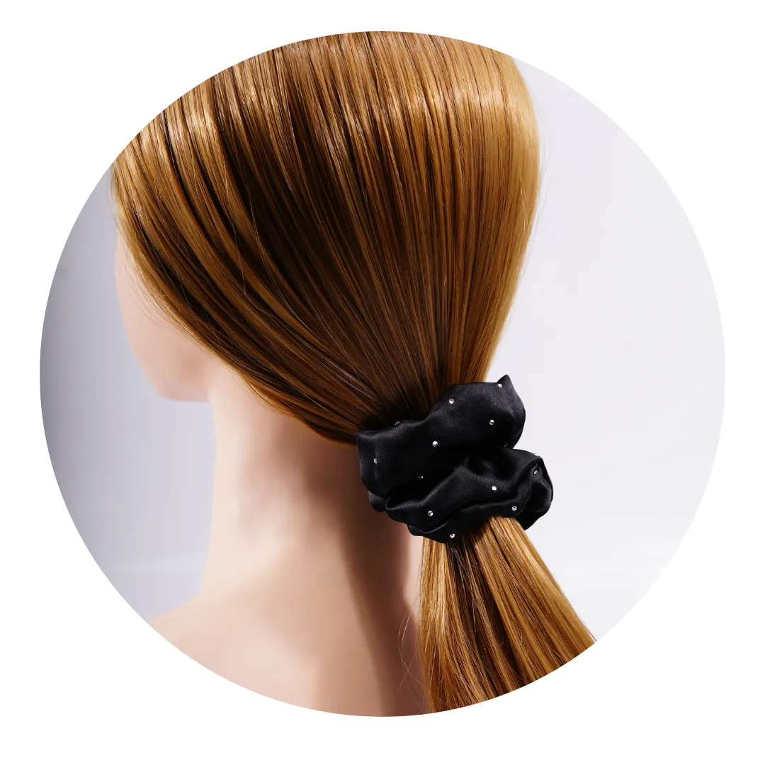 Crystal Silk Scrunchies Medium Black