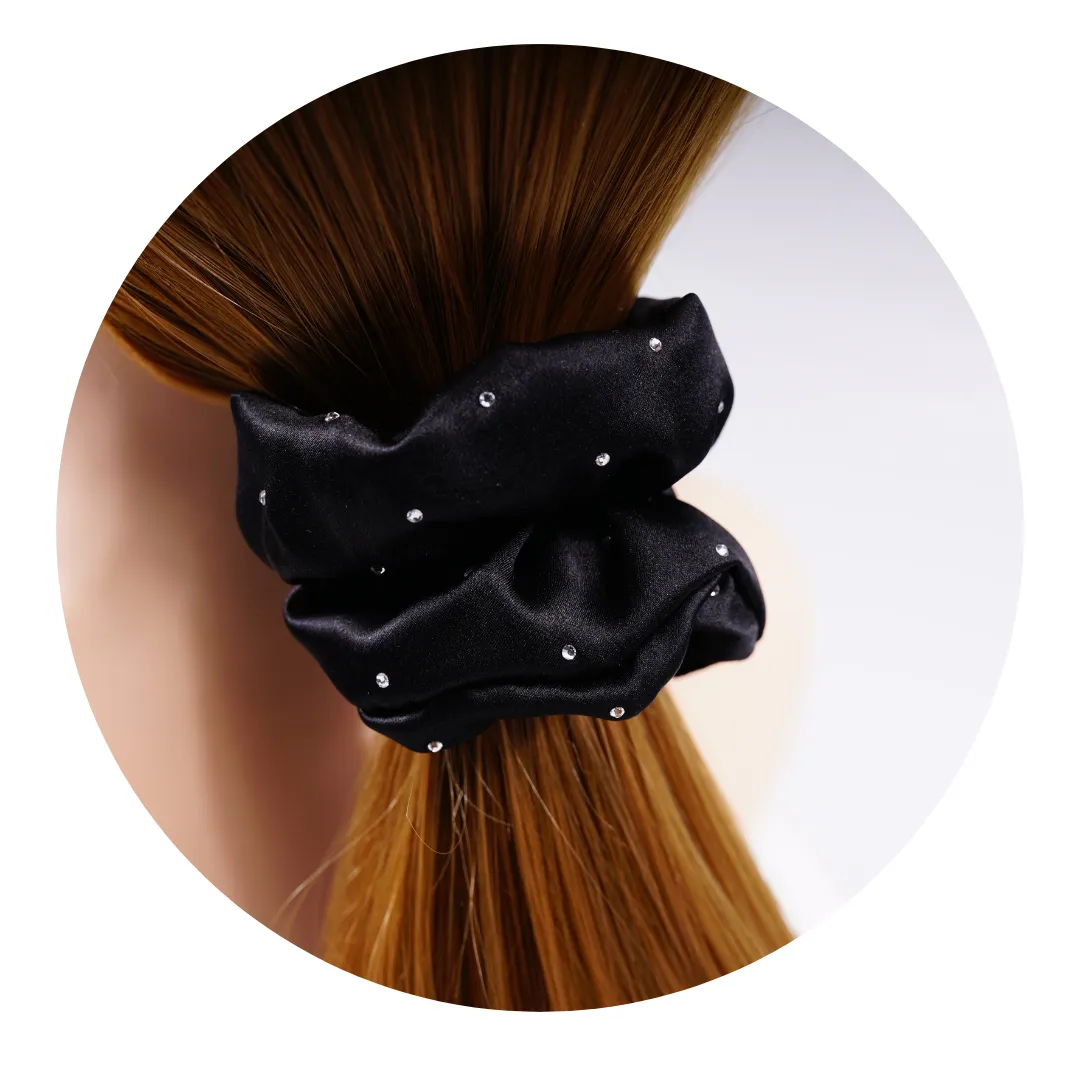 Crystal Silk Scrunchies Medium Black