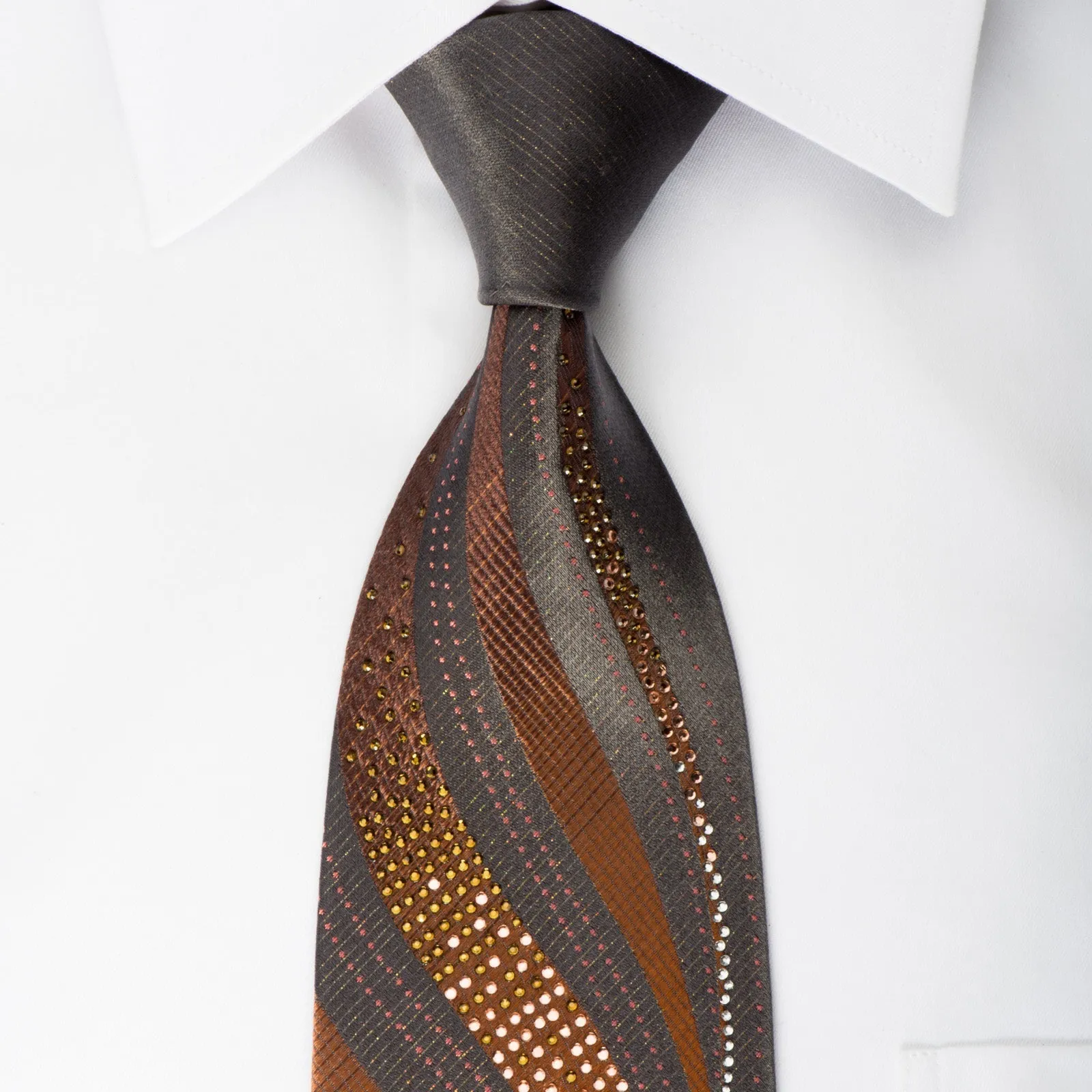 Daniel Hechter Rhinestone Necktie Geometric Curls On Brown Sparkling With Silver Sparkles