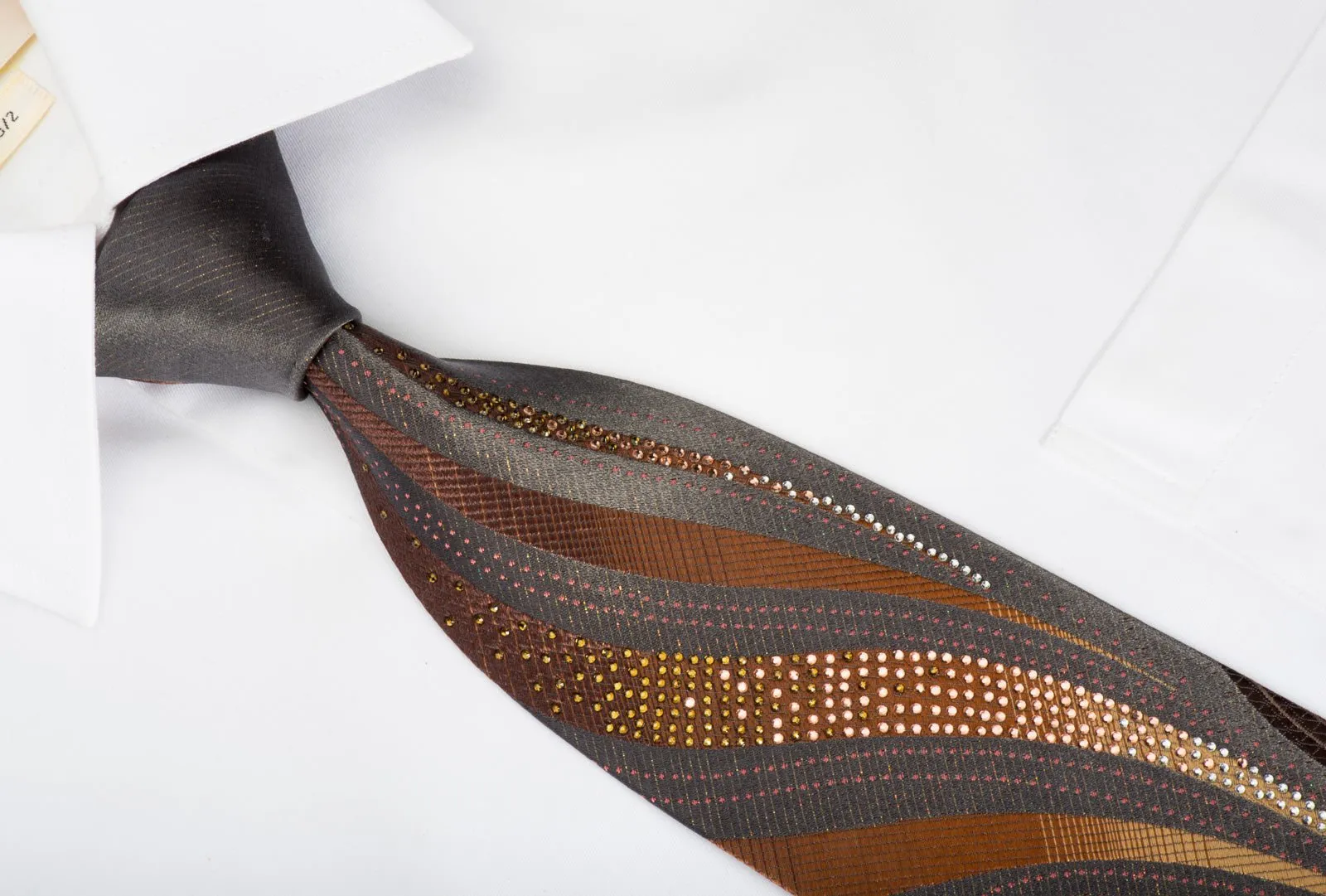 Daniel Hechter Rhinestone Necktie Geometric Curls On Brown Sparkling With Silver Sparkles