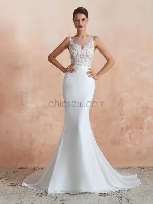 Elegant Romantic Mermaid Lace Sleeveless Round Meck Real Made Wedding Dresses LMX1180