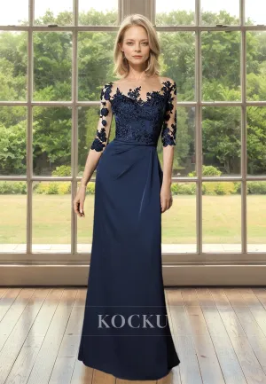 Elegant&Luxurious Scoop Neck Half Sleeves Sheath Mother of Bride Dress with Appliques Cocktail Dress