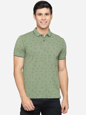 Light Green Printed Slim Fit Polo T-Shirt | Greenfibre