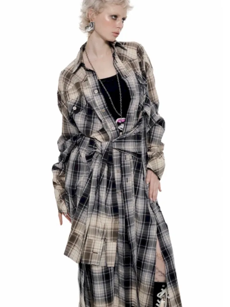 Long Plaid Shirt Style Dress【s0000009846】