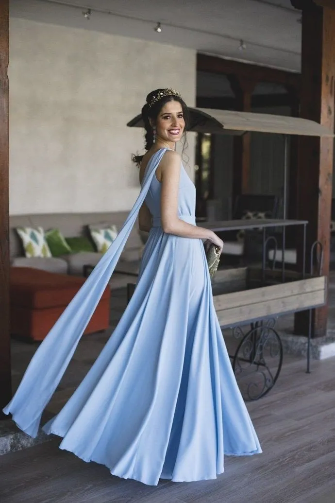 Long Ribbon One-shoulder Prom Dresses Chiffon Skirt