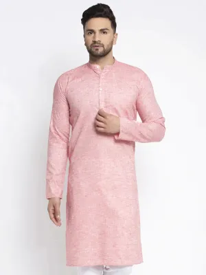 Men Pink & White Self Design Kurta Only