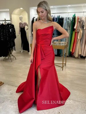 Mermaid Strapless Red Long Prom Dress Evening Dress sew1078