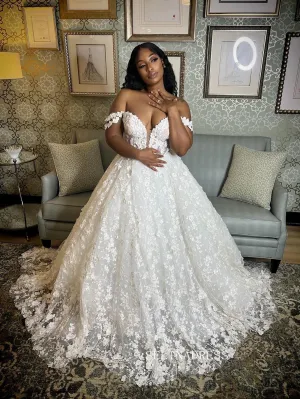 Off-the-shoulder Lace Ball Gown Wedding Dresses sew1017