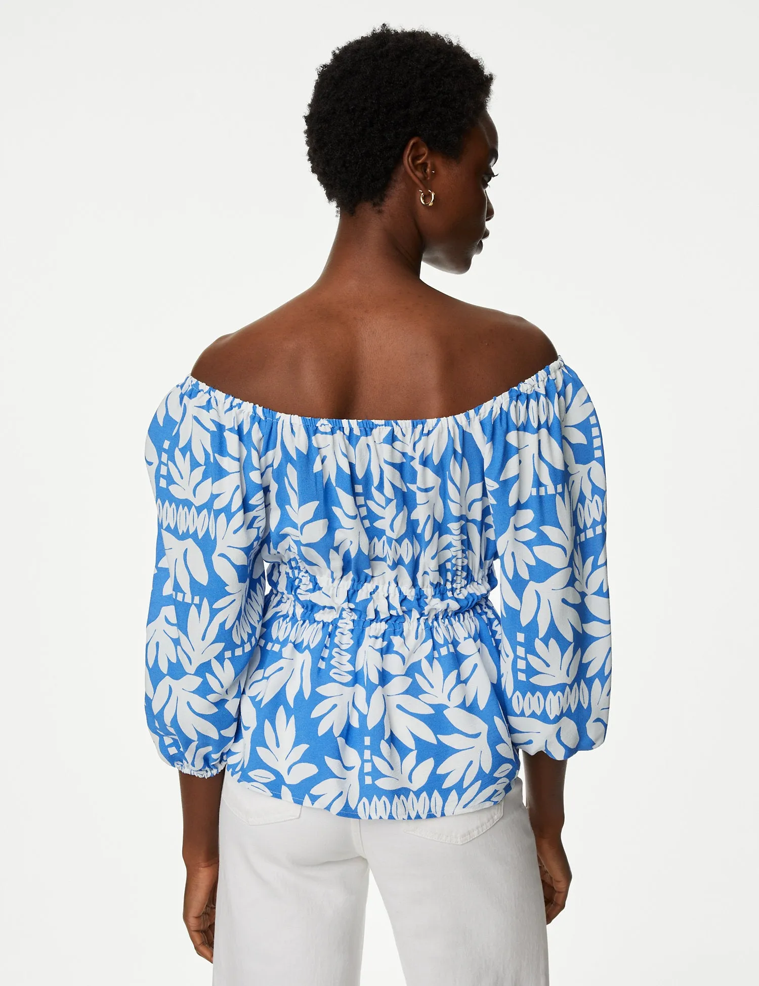 Printed Blouson Sleeve Peplum Top