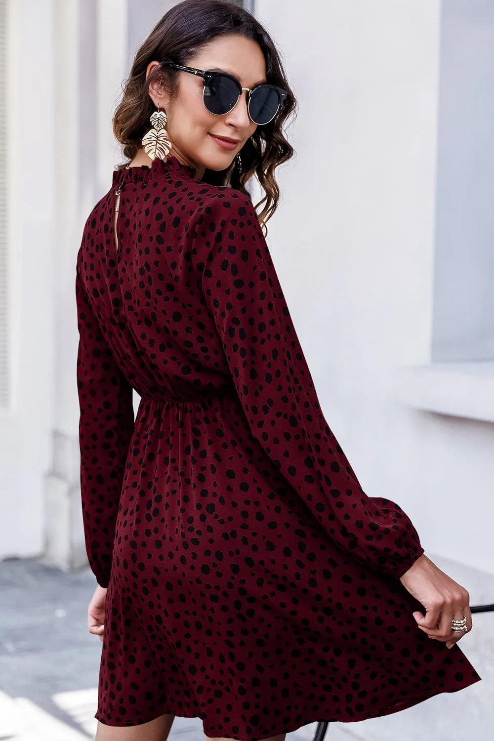 Printed Mock Neck Long Sleeve Midi Dress