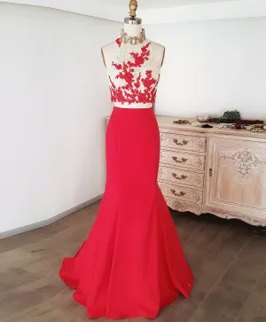 Red Mermaid Long Prom Dress Red Formal Graduation Dress