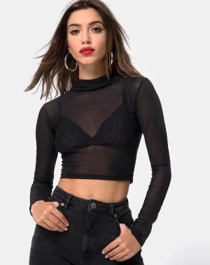 Rhala Crop Top in Black Net