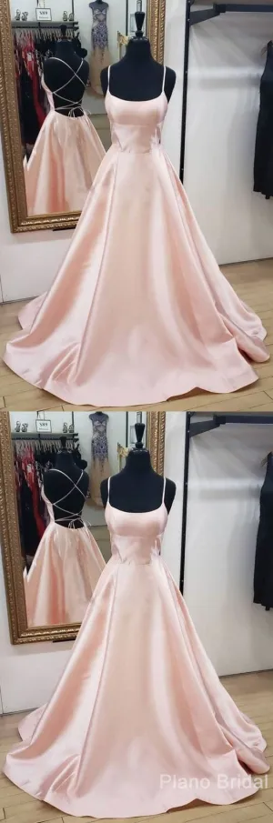 Simple Pink Satin Long Prom Dress, Pink Evening Dress