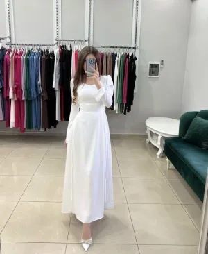 Simple White A-line Long Sleeves Prom Dress Ankle Length