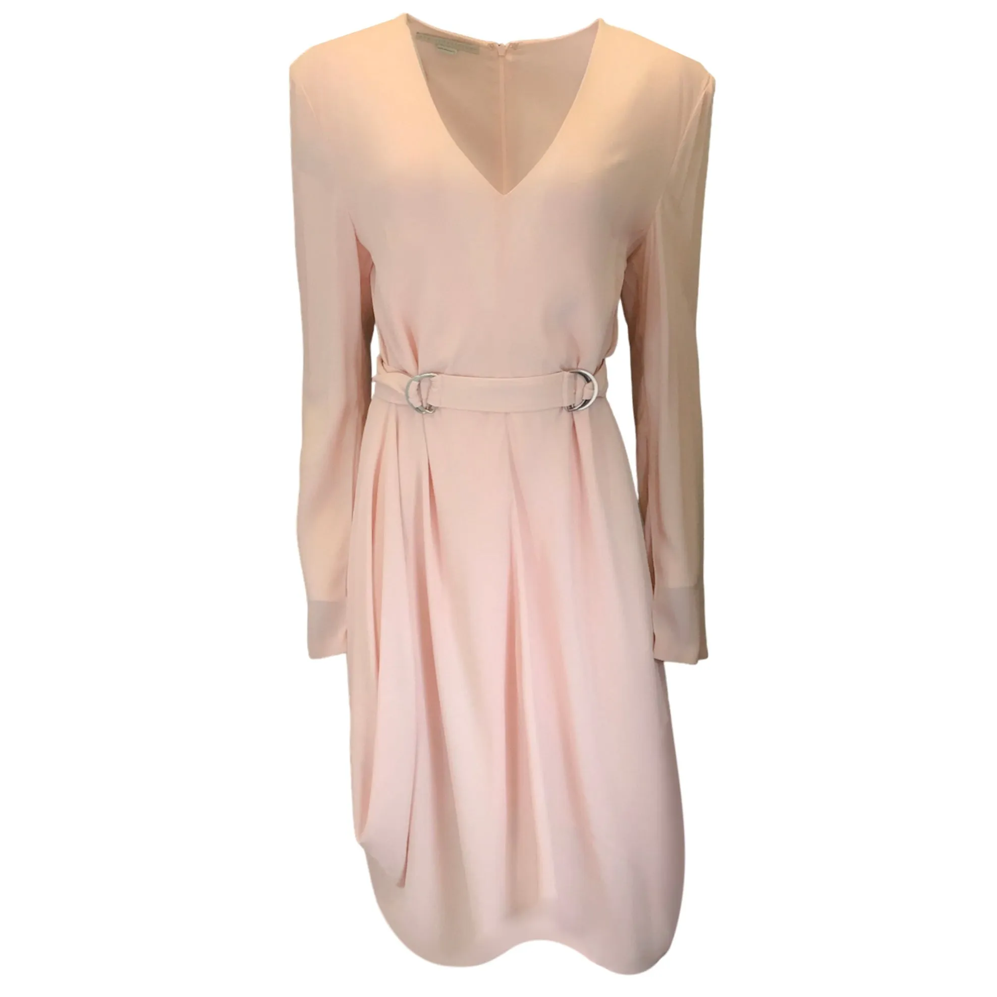 Stella McCartney Pale Pink Long Sleeved Belted Crepe Midi Dress