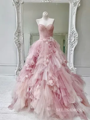 Sweetheart 3D Applique Pink Ball Gown Wedding Dress Bridal Gowns lps011