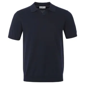 Thomas Maine Open Neck Knit Polo in Navy