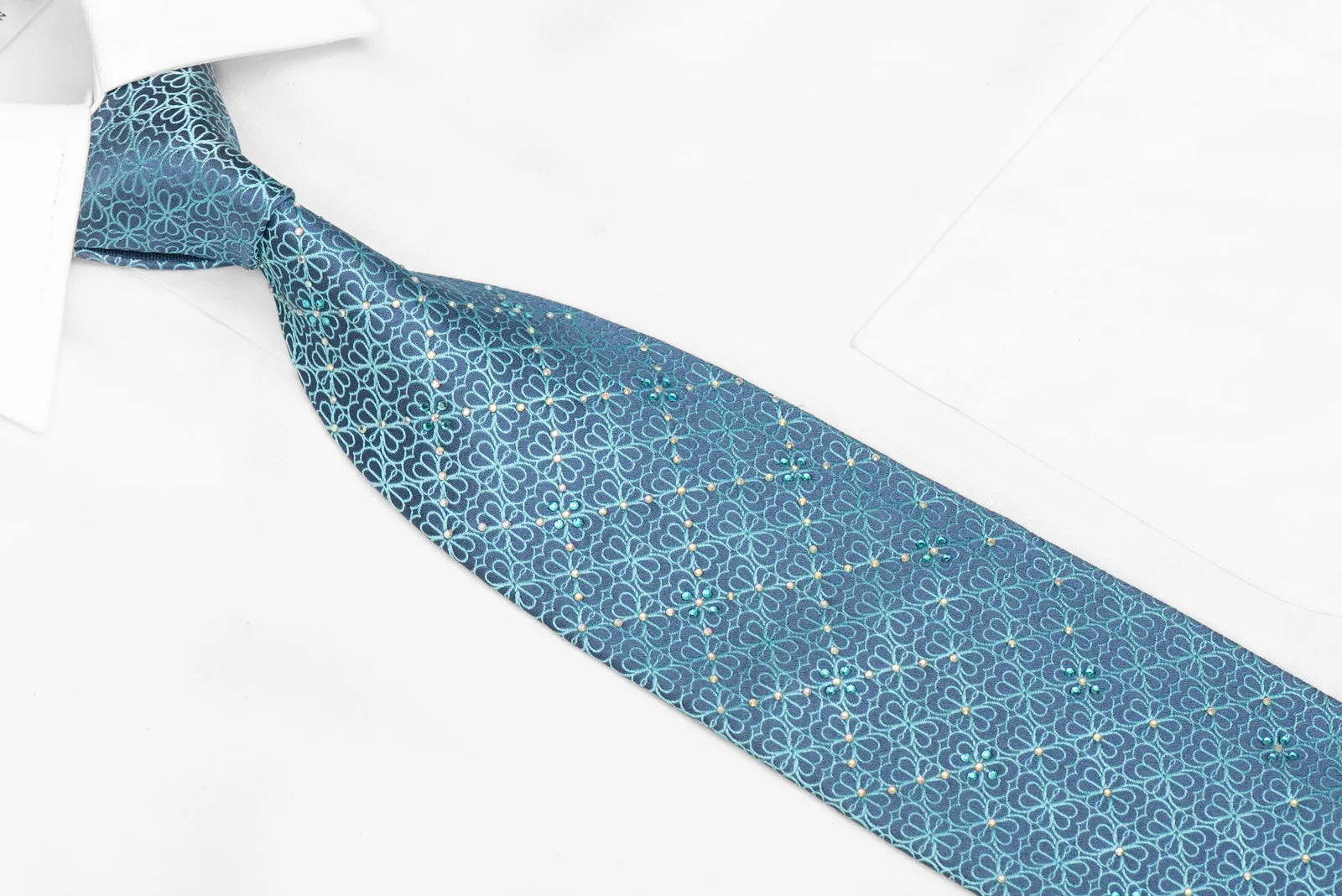 Trellis On Blue Rhinestone Silk Necktie