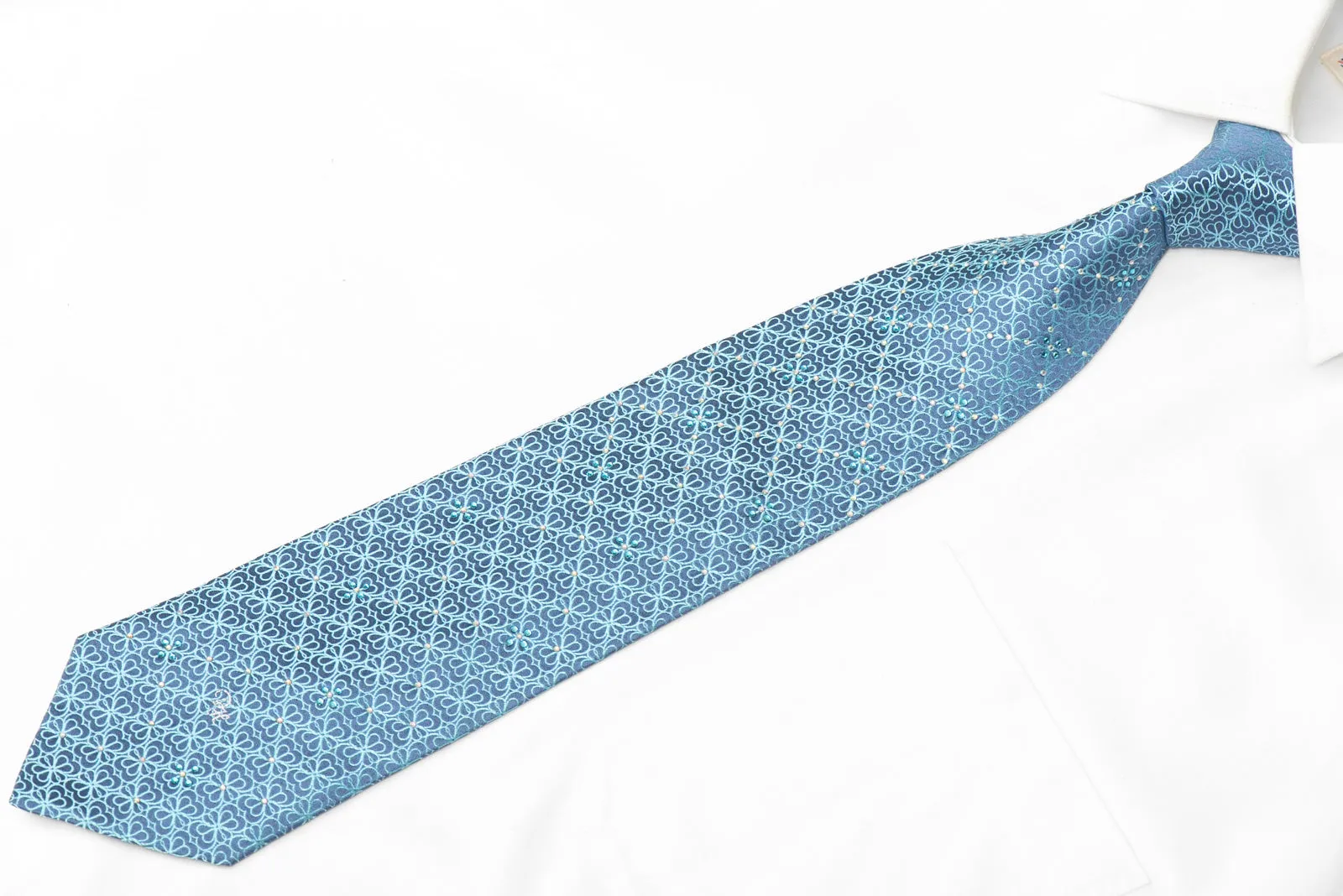 Trellis On Blue Rhinestone Silk Necktie