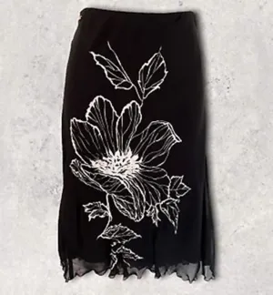 Valentino Jeans Womens Black & White Floral Chiffon Skirt UK 16 EU 44 US 12 IT 48