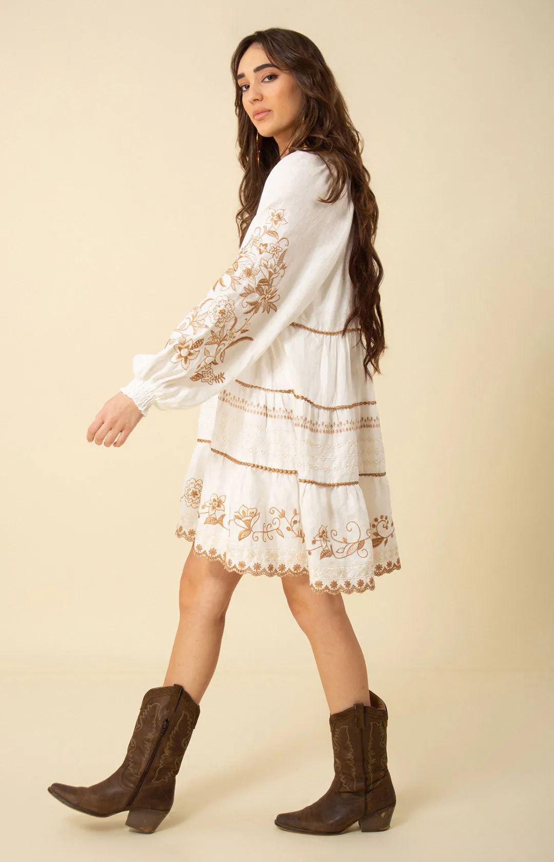 Venize Embroidered Linen Dress