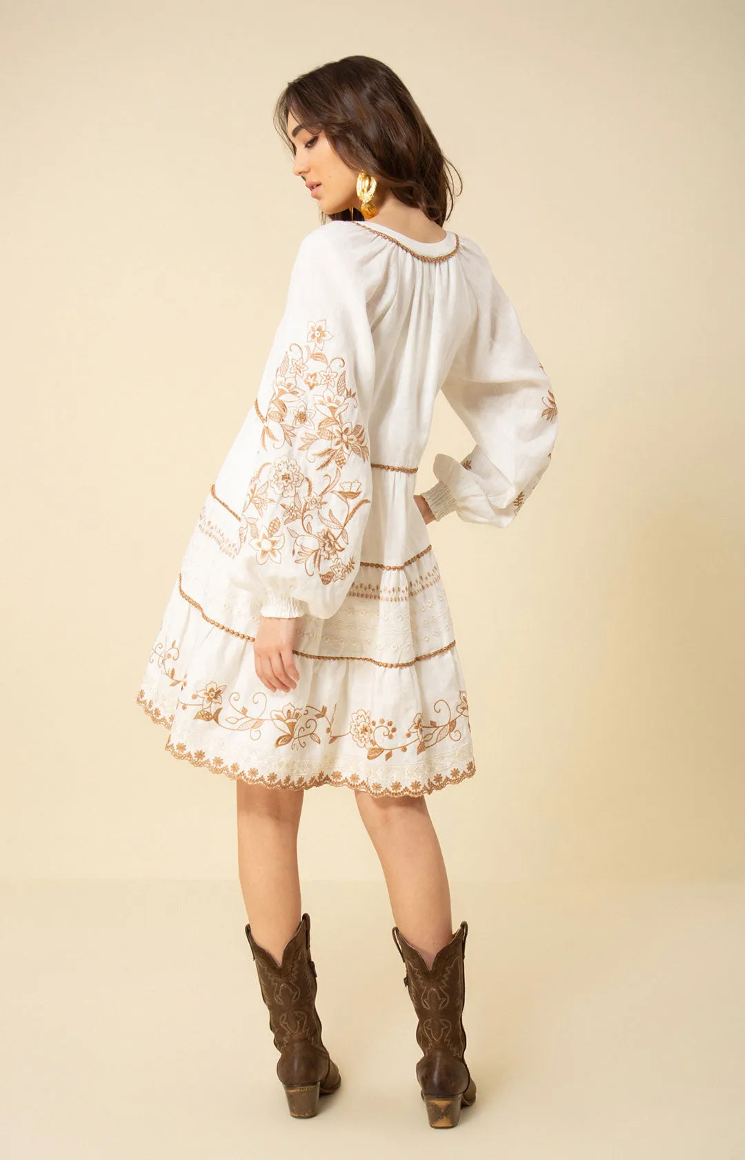 Venize Embroidered Linen Dress