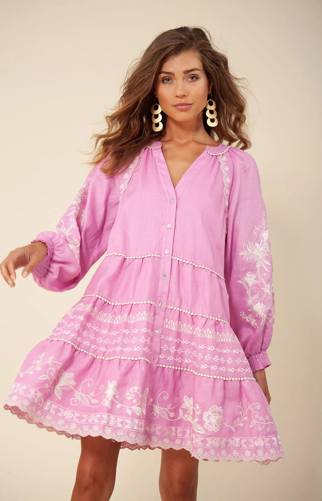 Venize Embroidered Linen Dress