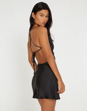 Zenita Mini Dress in Satin Black